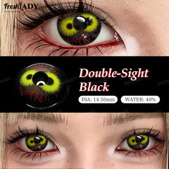 YICKYUE - 2pcs Cosplay Color Contact Lenses Yellow Black Soft Contact Lenses Halloween Role Play Party Crazy Cosmetic Lense 14.50mm