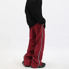 Hearujoy Y2K Wide Leg Pants with Side Zips Men Sweatpants Male Loose Casual Sport Red Black Trousers Zipper Split Streetwear