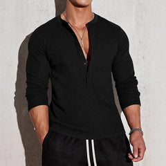 HEARUJOY - Men's Waffle Henley 5 Buttons Stylish Long&Short Sleeve T-Shirt Casual Slim Fit Tee