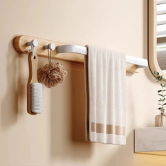 YICKYUE - Solid Wood Wall Mounted Bath Towel Rack With Hooks Aluminum Towel Pole Hotel Towel Rack Storage Rack Bathroom decoration rack