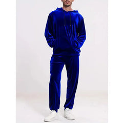 HEARUJOY - Spring Autumn New Men's Hoodies And Pants Velvet Suit Leisure Gold Velvet Two Piece Set Man Solid Tracksuit For Male Outfits