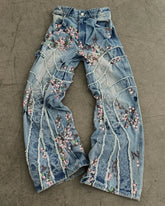 Hearujoy Y2k Retro Streetwear Cherry Blossom Stripe Embroider Baggy Jeans Women High Street Punk Patchwork Wide Leg Denim Pants Men Jeans