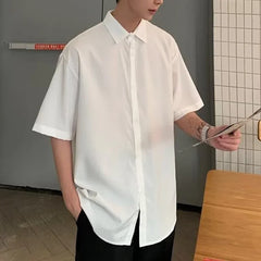HEARUJOY - Draped Fashion Top L M Mens Short Sleeve Shirt Suitable For Vacation Brand New Condition Lapel Neckline Vacation Attire