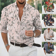 HEARUJOY - Comfort Regular Cuff Men'S Vintage Shirt Casual Men'S Loose Lapel Geometric Print Long Sleeve Cuffs Button Man Clothing Camisas