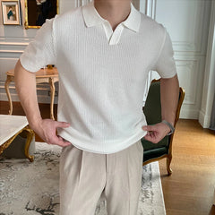 HEARUJOY - New Fashion Business Tops Men's Polo Shirt Light Luxury Leisure Knitted V Neck T-shirts for Man Korean Popular Short Sleeve Tees