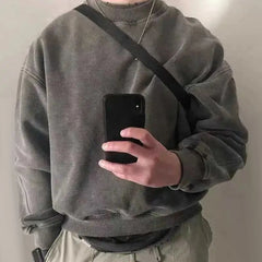 Hearujoy Y2K New Retro Washed Distressed Solid Sweatshirt High Street Loose Casual Hoodie Soft Comfortable O-Neck Youth Trendy Sweatshirt
