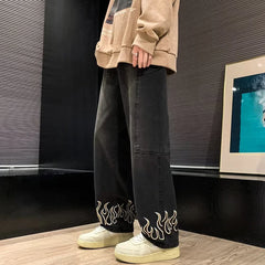 Hearujoy 2024 Spring New Personality Embroidery Men's Baggy Jeans Streetwear Loose Straight Denim Trousers Male Brand Clothing