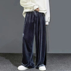 Hearujoy High Street Casual Sweatpants Men's Gold Velvet Wide-leg Pants Spring Fall Clothes Large Size Trendy Loose Y2k Glossy Long Pants