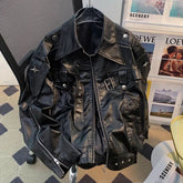 HEARUJOY - Men Pu Jacket Motorcycle Biker Straps Metal Pu Jacket Streetwear Fashion Versatile Trendy Casual Long-Sleeve Tops Men'S Clothing