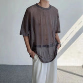 Hearujoy Mesh See Through O Neck T-shirt Men's Sexy Short-sleeved Top Tees Fashion Sexy Nightclub Club Clothing LGBT Genderless Camisate