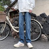 Hearujoy Autumn New Men's Loose Casual Jeans Korean Style Street Baggy Elastic Waist Straight Leg Wide Leg Pants Black Blue S-3XL