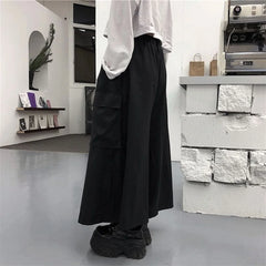 HEARUJOY - XS-5XL Gothic Culottes Dark Workwear Big Pocket Samurai Pants Hakama Genderless Streetwear Wide-Leg Pant Men'S Clothing 2025 New