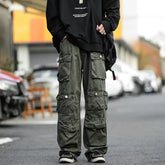 Hearujoy Men's Cargo Pants Multi-pockets Tooling Pant women's Vintage Loose Wide Leg Pants Streetwear Casual Hip-hop Mopping Trousers