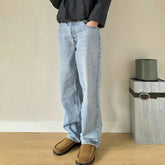 Hearujoy High Street Vintage Washed Blue Jeans for Men Straight Casual Loose Cleanfit Denim Trousers Oversized Cargo Pants