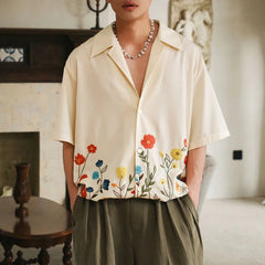 HEARUJOY - Hawaiian Flower 3D Print Men Casual Fashion Short Sleeves Lapel Beach Tops Summer Oversized Loose Shirts Unisex Clothing