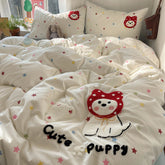 YICKYUE - Cute Puppy Towel Embroidery Bedding sets and Components Duvet Cover with Pillowcase Bed Sheets Bed Linen sets for Girls Kids