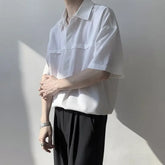 HEARUJOY - White Man Shirt Short Sleeve Shirts for Men Plain High Quality Luxury with Collar New in Designer Vintage Summer Casual Silk
