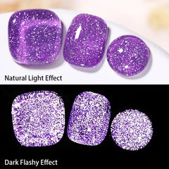 YICKYUE - 15ml Purple Reflective Gel Nail Polish Glitter Fluorescent Neon Semi Permanent UV LED Gel Sparkly Nail Art Varnish