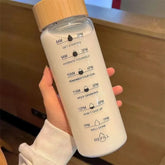 YICKYUE - 1000ml Bamboo Wood Lid Time Marker Borosilicate Glass Bottle Tea Fruit Infuser Water Bottle with Stainless Steel Filter Gift Cup