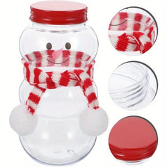 YICKYUE - 8 Pcs Snowman-Shaped Transparent Storage Jars & Red Lids and Red/White Striped Scarves Red Hats Cute Christmas Decorations