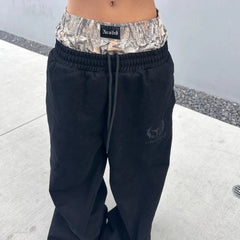 Hearujoy Street Harajuku Y2K Leaf Camouflage Double Cuff Sports Pants Women's Summer American Trendy Hip-Hop Low-Waist Casual Pants