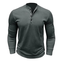 HEARUJOY - Men's Fashion Crewneck Long Sleeve T-shirt Henry Spring and Autumn Base Shirt Button Jumper Top