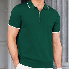 HEARUJOY - Summer Clothing Men's Light Luxury Knitted Zipper Solid Color Polo Shirt Streetwear Button-down T-shirt for Men Fashion Knitwear