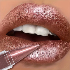 YICKYUE - Pearlescent Brown Glitter Velvet Lipstick Metallic Waterproof Long Lasting Matte Shimmer Diamond Tapered Lip Stick Women Makeup
