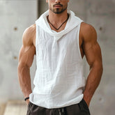 Hearujoy Casual Loose Breathable Hooded Tank Tops Men Summer Fashion Solid Color Cotton Hoodie Male Sleeveless Camisoles Mens Streetwear