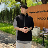 Hearujoy Korea Summer Loose Casual Zipper Men's Shirt Stitching Fashion Designer Clothes Short Sleeve Contrast Color mens t shirts