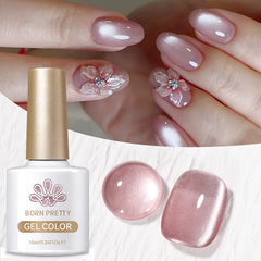 YICKYUE - 10ml Nude Moon Light Cat Magnetic Gel Nail Polish Ultra Shine Glitter Glass Beaded Soak Off UV LED Varnish Design