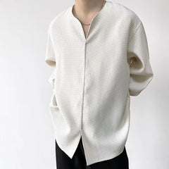 Hearujoy 2024 Autumn Retro Temperament Waffle Pullover V-neck Shirt Men's Long-Sleeved Light Wind Ins Loose Korean Trend Shirt