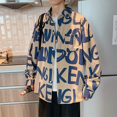 Hearujoy Long Sleeved Shirt Men's and Women's Trendy Brand Loose American Retro High Street Full Print Trendy Shirt Trend