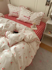 YICKYUE - Ins Style Bedding Set Dormitory Bedding Three-Piece Set Floral Print Duvet Cover Sheet Fitted Sheet Soft Polyester Fabric
