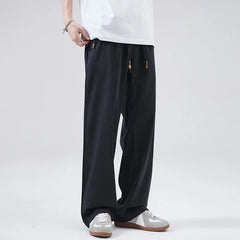 HEARUJOY - Men's Summer Casual Pants Men Trendy Loose Fit Versatile Wide Leg Draped Straight Long Trsouers Elastic Waist