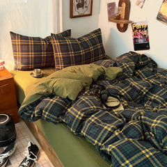 YICKYUE - Retro Academia Bedding Set Plaid Duvet Cover Set Soft Flat Sheet Single Twin Size Double Bed Sheet Set For Bedroom