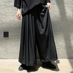HEARUJOY - XS-5XL Mens Culottes Pleated Casual Samurai Pants Hakama Spring Streetwear Fashion Personality Wide Leg Pants Men'S Clothing New