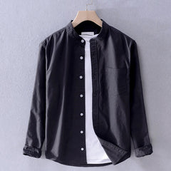 HEARUJOY - Mens Spring And Casual Stand Up Woven Shirt Pure Cotton Matching Comfortable Long Regular Cuff Men'S Streetwear Shirt