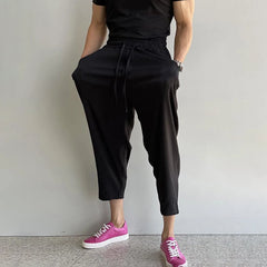 Hearujoy Mens Loose Thin Casual Nine-Point Pants Genderless Basic Solid Color Sports Fitness Breathable Quick-Drying Pencil Pants Unisex