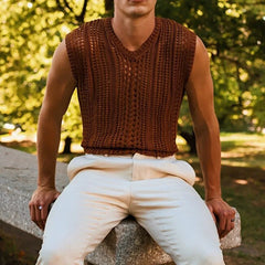 HEARUJOY - Loose Knit Sports Vest For Men Sexy Hollow Out Sleeveless Tank Tops Fashion Leisure Knitted Breathable Mesh Waistcoat Streetwear