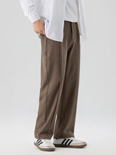 HEARUJOY - New Korean Men's Casual Pants Banded Waist Stretch Semi-Wide Pleated Suit Slacks Straight Loose Draped Trousers
