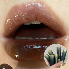 YICKYUE - Chocolate Brown Jelly Lipstick Mirror Water Lip Gloss Dark Red Moisturizing Lip Tint Lasting Non-stick Cup Easy To Color Makeup