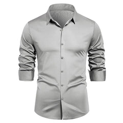 HEARUJOY - Men's Elastic Spring and Autumn New Long Sleeve Shirt Anti-wrinkle Free Ironing Business Comfort Breathable Slim Men Dress Shirt