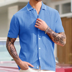 HEARUJOY - Men's Luxury Clothing Knit Short Sleeve Polo Shirt Casual Streetwear Lapel Button Down Cardigan Breathable Tops Summer Knitwear