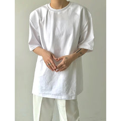 HEARUJOY - Summer Cotton Short Sleeved T-shirt Men Black White Casual T Shirt Men Streetwear Korean Loose Shoulder Pad T Shirt Mens Top