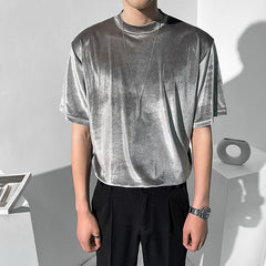 Hearujoy Summer fashion trends Men Clothing Short Sleeve Velvet T-shirt Casual Loose All-match Streetwear Tops Oversized For Male