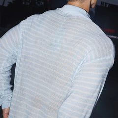 HEARUJOY - Trendy Buttoned Lapel Men's Knit Polos Autumn Long Sleeve Breathable Hollow Out Polo Shirts For Mens Daily Casual Pullover Tops