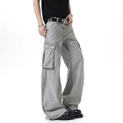HEARUJOY - New Summer Men's Pant Solid Color Washing American Style Lager Multi-pocket Cargo Trousets Wide Leg Male Bottom 2025 9W3478