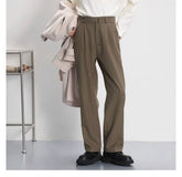 HEARUJOY - Light luxury Solid Suit Pants Men Loose straight Trousers Fashion Business Society Korean Casual Pants Adjustable Waist Belt