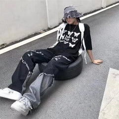 HEARUJOY - Mens Jeans Pants With Hole Casual Vintage Straight Leg Korean Fashion Streetwear Harajuku Trousers
